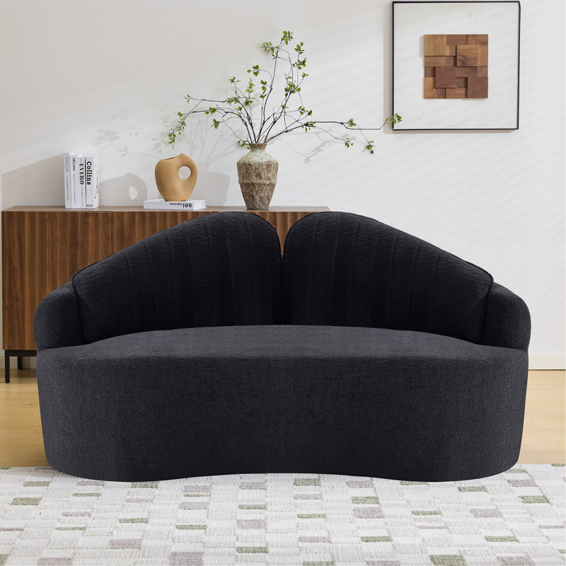 Canapé courbé à deux places entièrement comprimé, assise longue durée sans effondrement, dossier amovible, tissu chenille noir, style simple et rétro, convient aux petits espaces et aux appartements