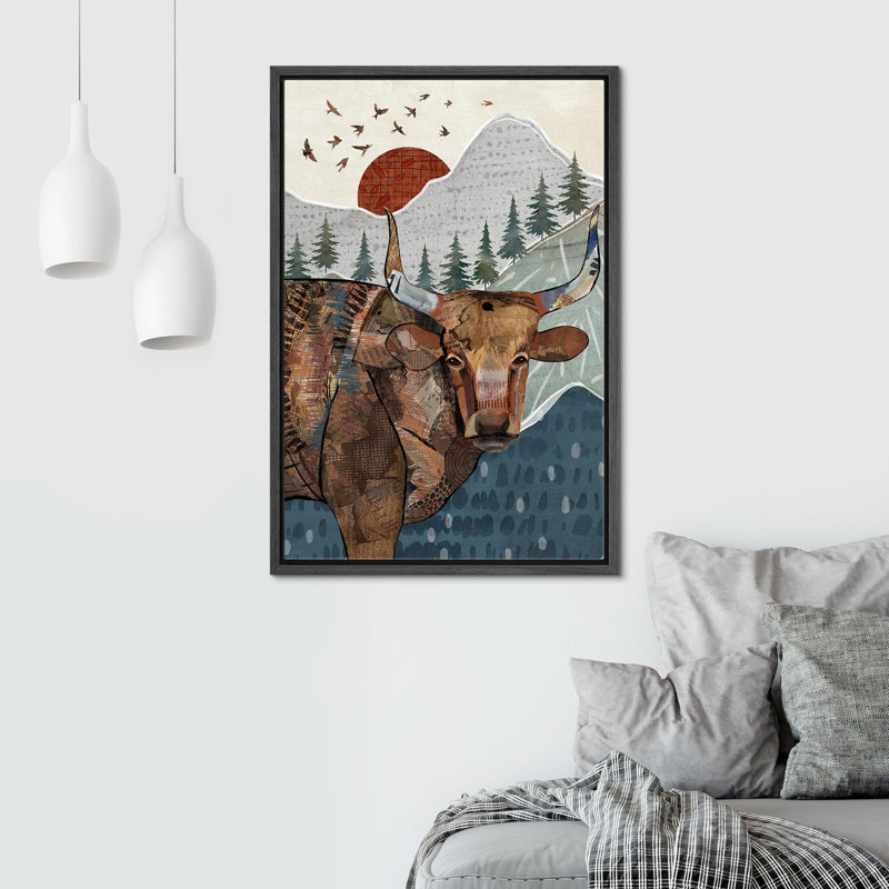 Animaux, décor occidental, vache Longhorn, Noir, H 36 po x l 24 po x P 1,5 po