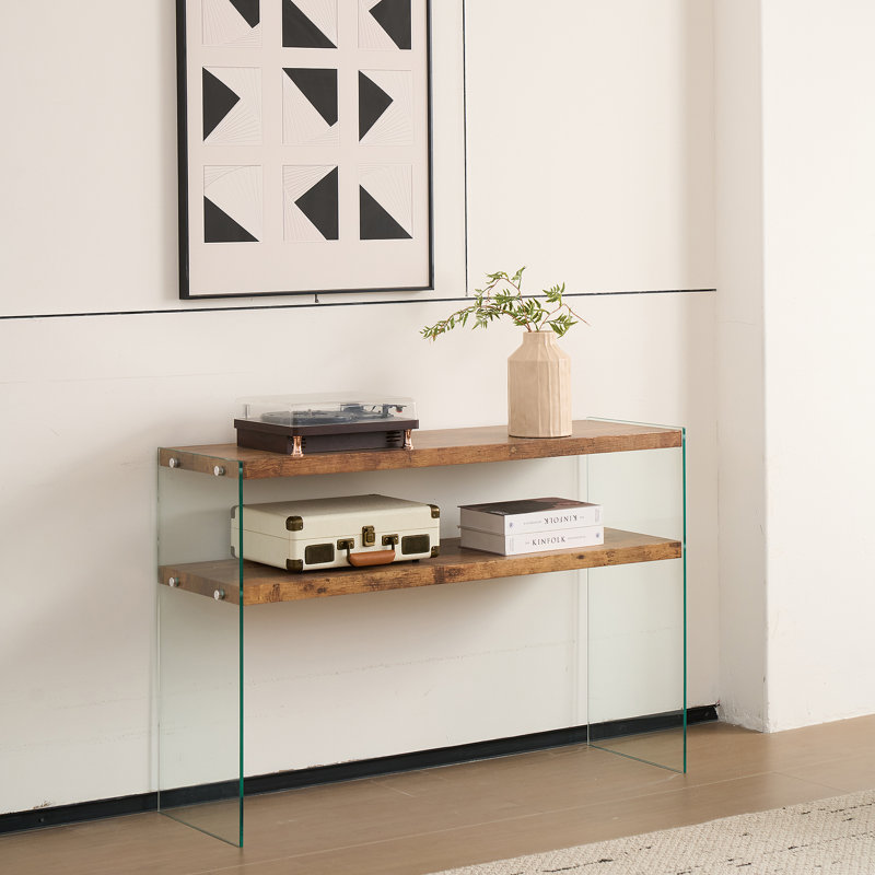 Console polyvalente en panneau de fibres à densité moyenne avec verre trempé noyer, idéale pour de multiples réglages et diverses fonctions