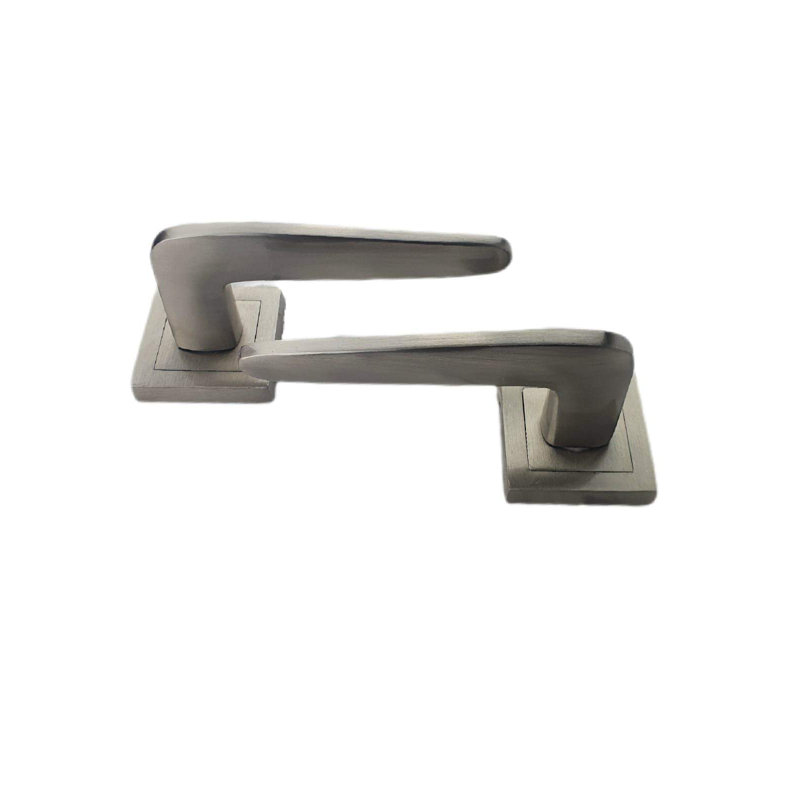 1 Pair Venus Door Handles on Square Rose in Satin Stainless Steel Finish with Fixing Screws