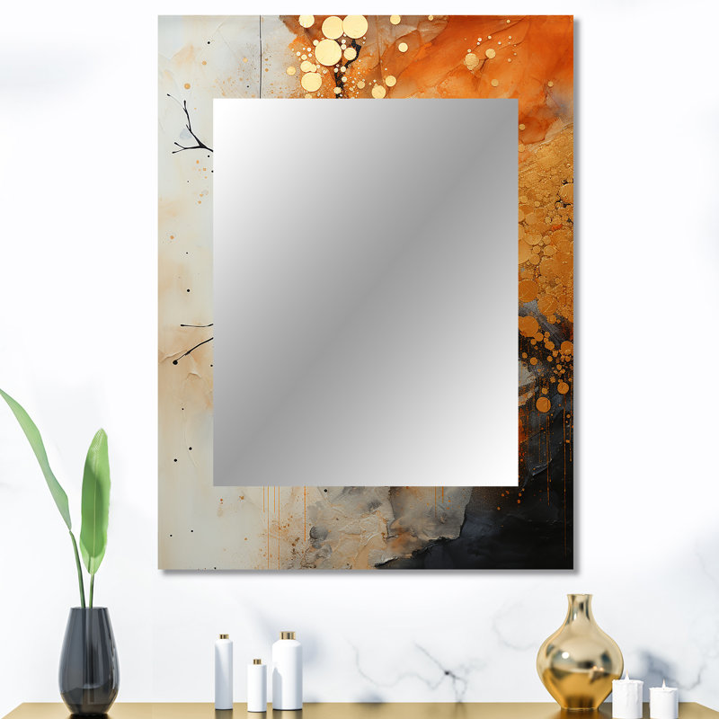 Or gris, réflexions rustiques I - miroir de collages abstraits, miroir mural doré unique, impression d'art en métal