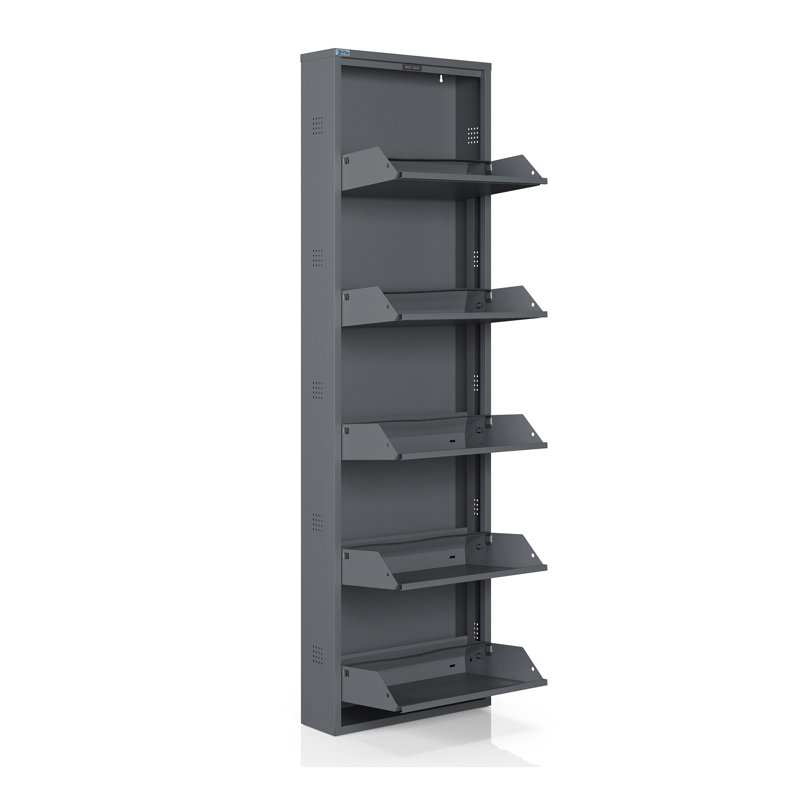 Antibacterial 5 Tier Metal Shoe Cabinet Side Holes, Anthracite