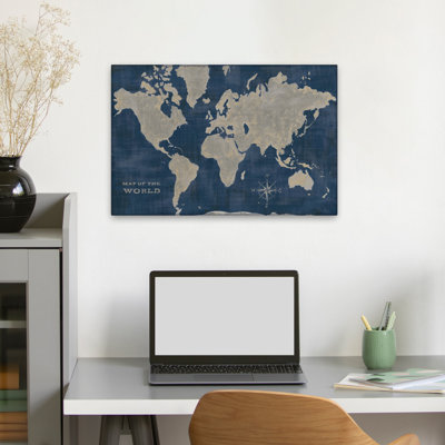 Compas mappemonde profond contemporain bleu gris blanc beige Compas