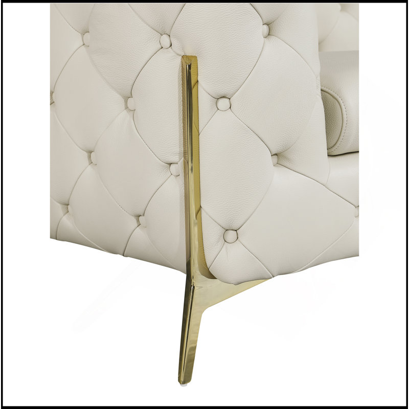 Causeuse en cuir italien 100% Global United, Beige, Doré
