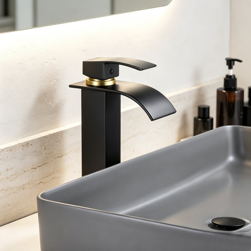 Robinet de lavabo vasque à cascade en acier inoxydable 304, robinet de lavabo de salle de bain monotrou, robinet de meuble-lavabo à poignée levier