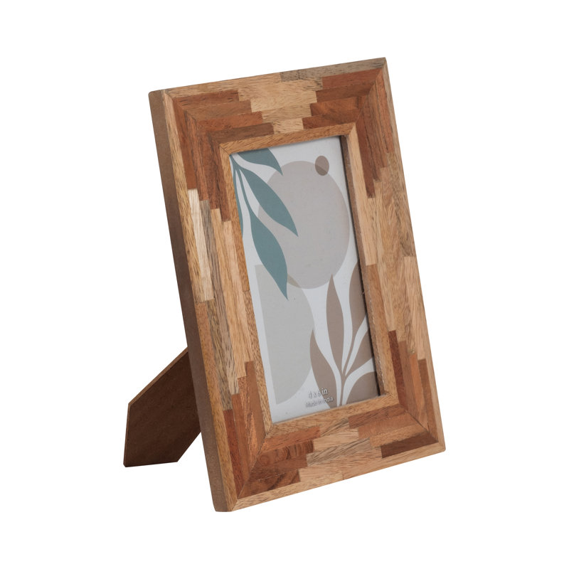 Cadre photo en bois fabriqué à la main Audry avec panneau en verre et détails géométriques, 4 po x 6 po