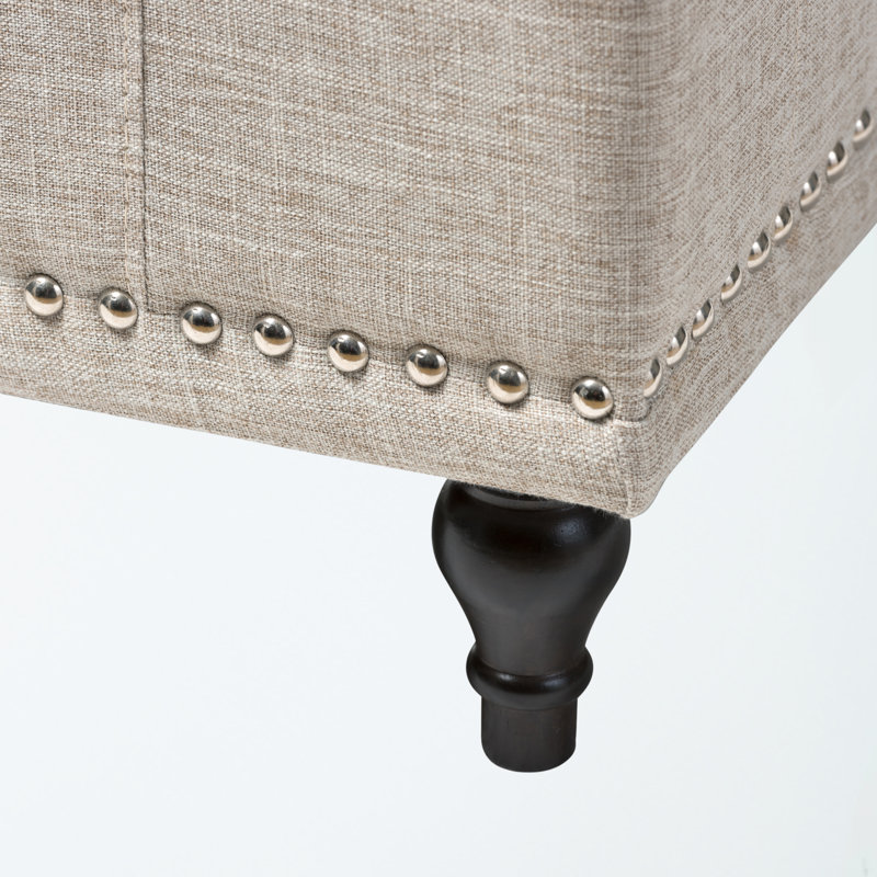 Banc de rangement rembourré en polyester beige avec plateau rabattable Ahrens, H 18,7 po x l 41,73 po, Beige