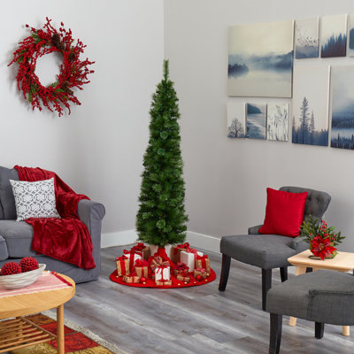 Home Imports Emporium 5.4ft. Pre-Lit, Green, Pencil Artificial Christmas Tree with 150 Lights, Holiday Decor, Prelit Christmas Tree, Slim Christmas Tree with 264 Bendable Branches