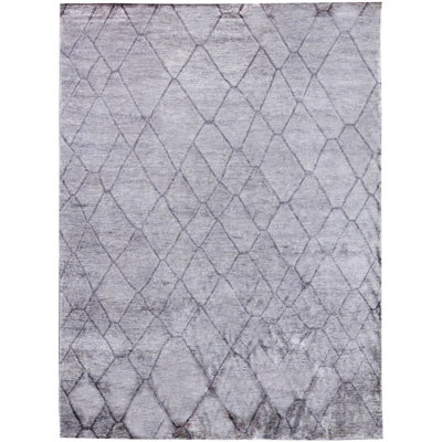 Tapis gris en soie fabriqué à la main Modern