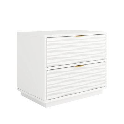 Table d'appoint rectangulaire blanche avec deux tiroirs spacieux pour le décor dans n'importe quelle pièce, style bord de mer, bois d'ingénierie autoportant, base traîneau, espace de vie principal de 23,36 po x 15,71 po x 19,02 po, autoportante,
