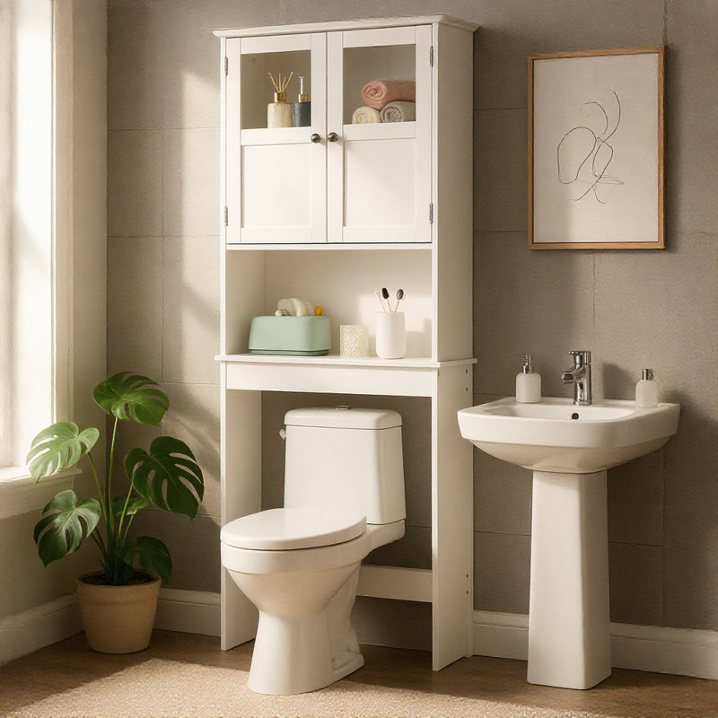 Armoire de salle de bain blanche avec deux portes et une tablette supérieure réglable pour économiser efficacement l'espace de la salle de bain