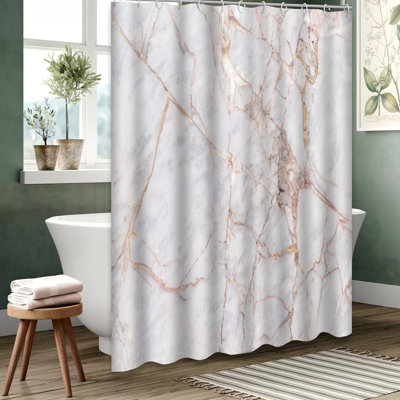 Gray White Gold Marble Shower Curtain with 12 Hooks