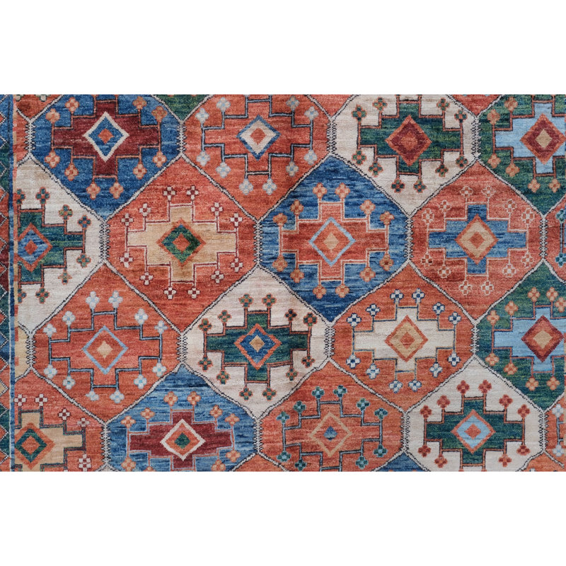 High-Quality Hand-Knotted Red And Navy Area Rug
