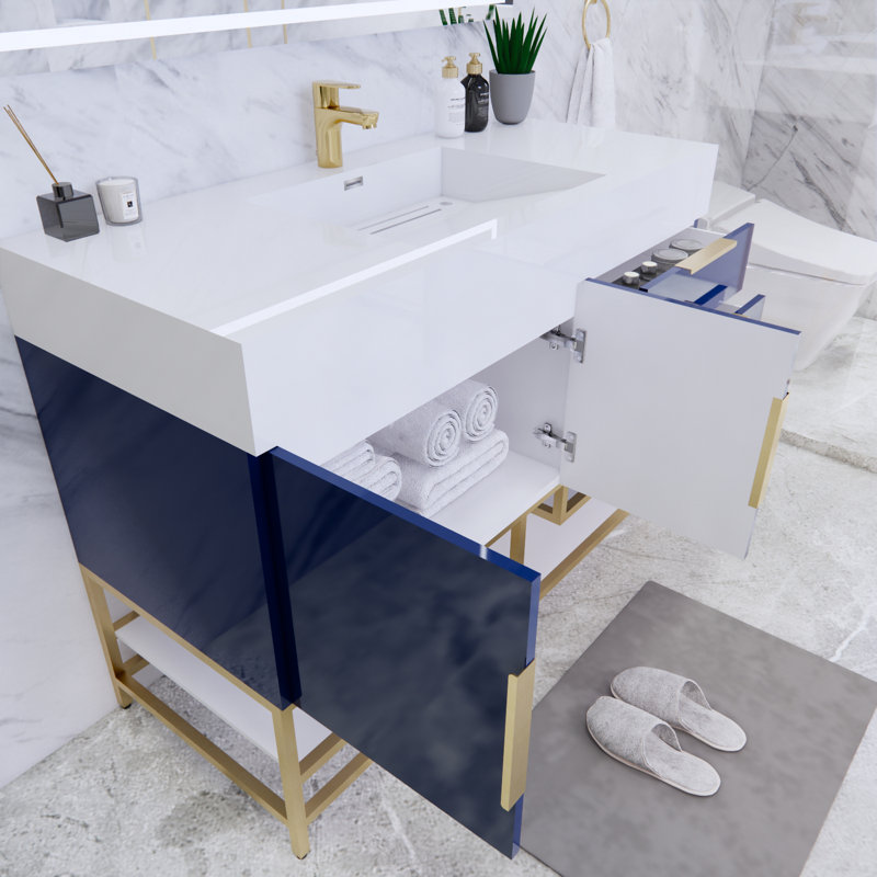 Ensemble de meuble-lavabo simple 47 po Glasgow, Bleu nuit ultrabrillant