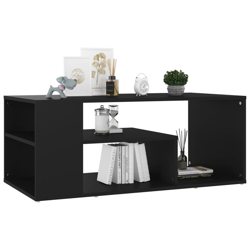 Manufactured Wood Frame Single Coffee Table with Storage, Black