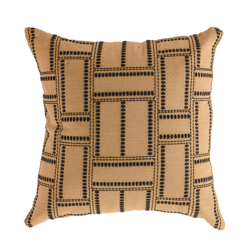 100% Cotton Throw Pillow, Mustard/Black, Down Alternative