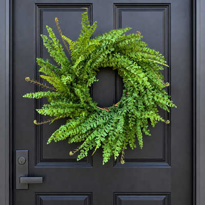 Real Touch Fern Wreath, Large Artificial Green Foliage Wreath for Front Door, Farmhouse Spring Summer Wall Window Home Decor