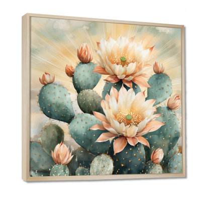 Art désertique sur toile, fleur de cactus ensoleillée, art mural fleur de cactus