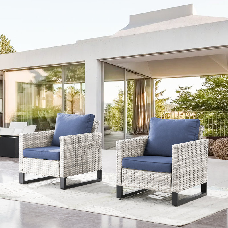 Nazime Outdoor Lounge Chair, Navy Blue, Light Gray
