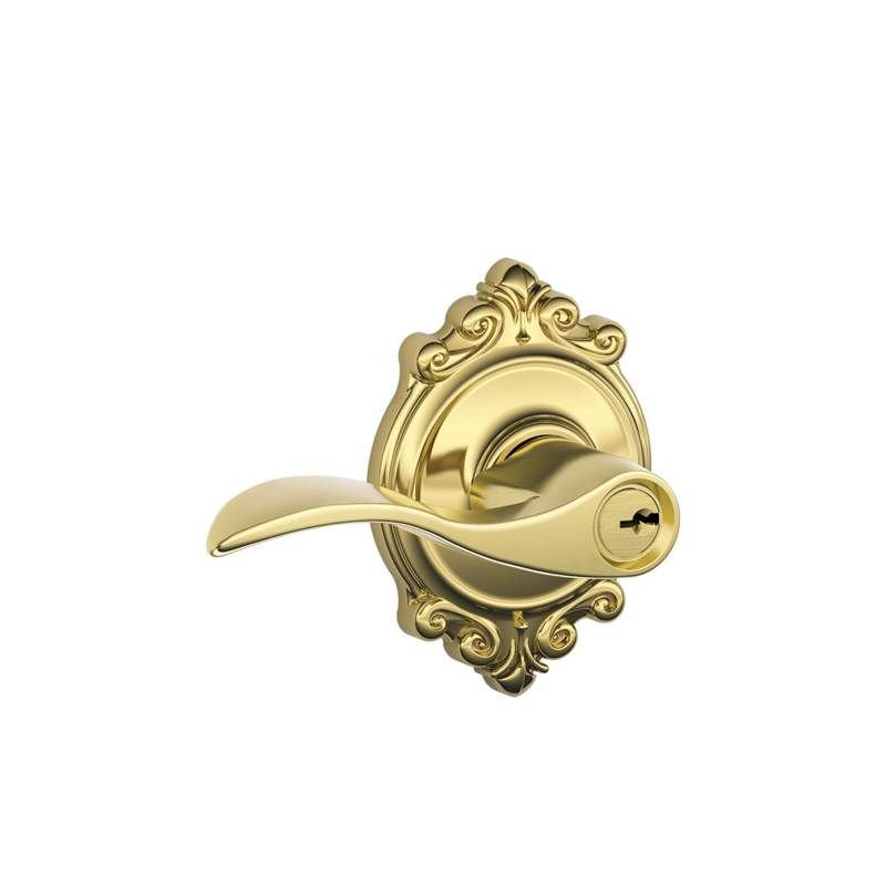 Accent Lever with Brookshire Trim Keyed Entry Lock, Bright Brass, Keyed Alike, Yes