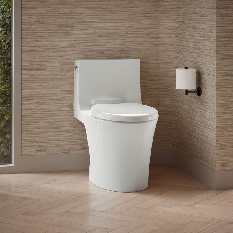 Toilette allongée une pièce à double chasse Veil ™ avec siphon à jupe et cordons dissimulés, Blanc