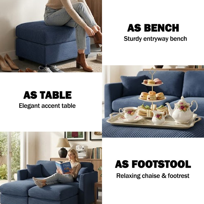 Virgus Corduroy Sectional, Blue Corduroy