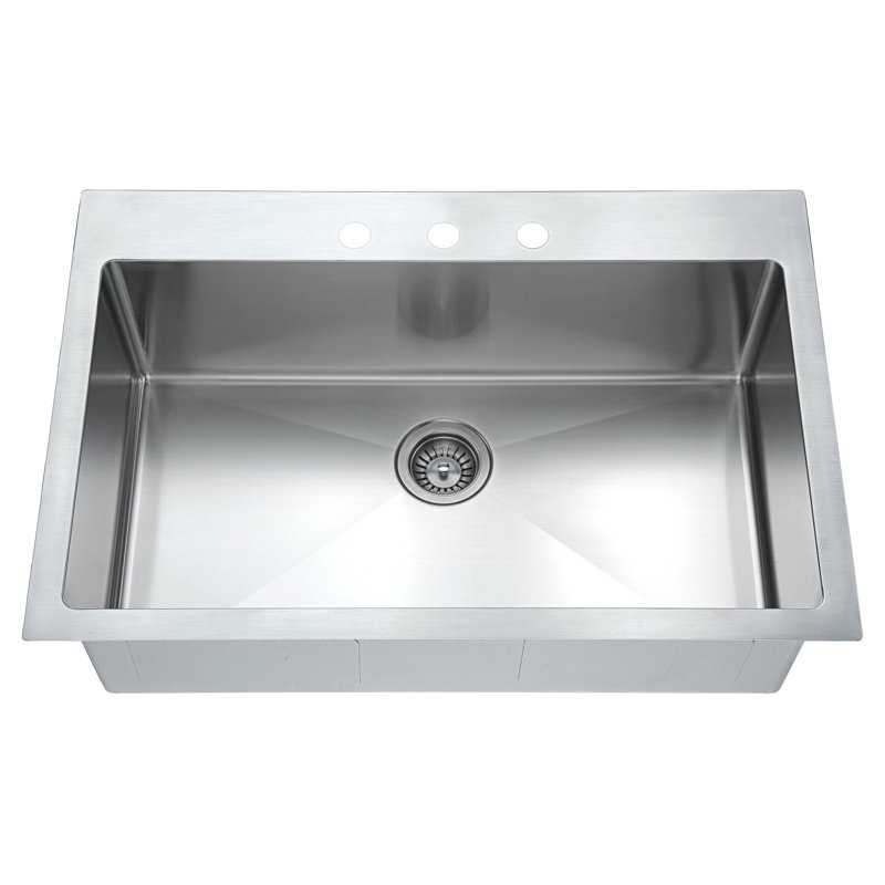 Top Mount 33" L x 22" W Single Drop-In Kitchen Sink 304 Stainless Steel with 3 holes