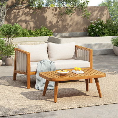 Solmaris 2-piece Modern Coastal Acacia Wood Patio Conversation Set with Rope-Accent Loveseat and Slatted Coffee Table