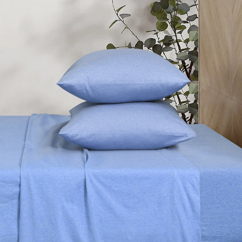 Jersey Knit King Size Sheets 4pc|100% T-Shirt Cotton Breathable Jersey Sheets Set| All Season , Denim, Denim