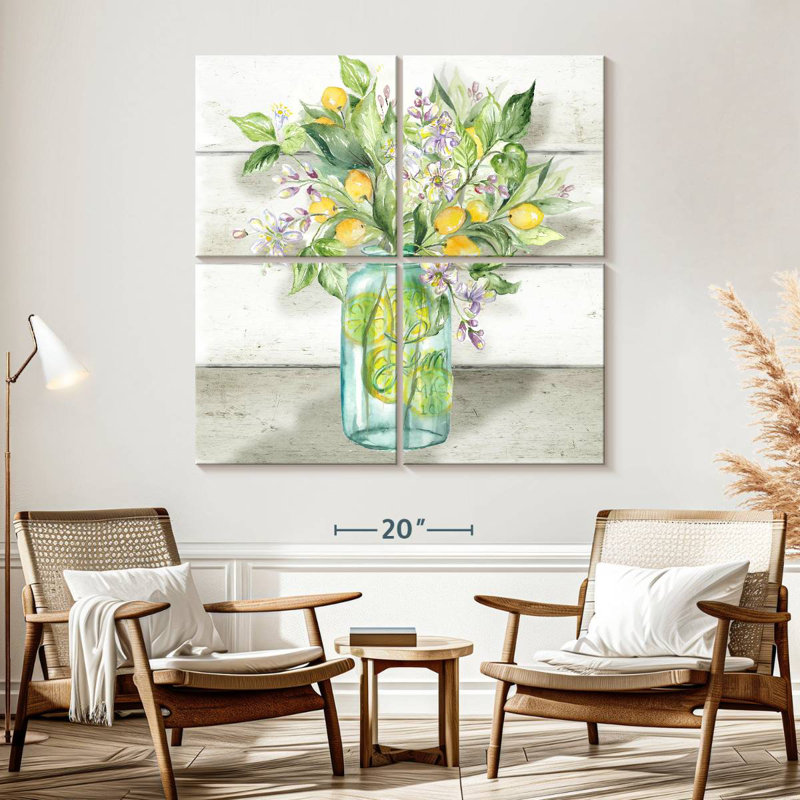 Yarlin, aquarelle, citrons, pot Mason, Shiplap