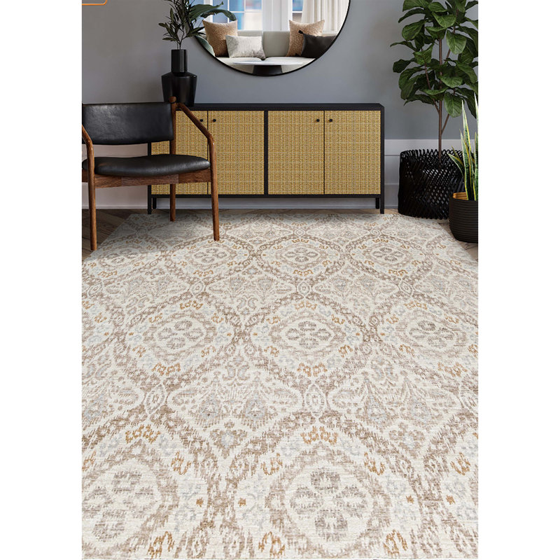 Hand-Knotted High-Quality Cream/Brown Area Rug