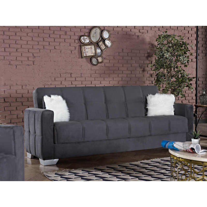 Sheeley Twin 90'' Velvet Convertible Sofa, Gray Velvet