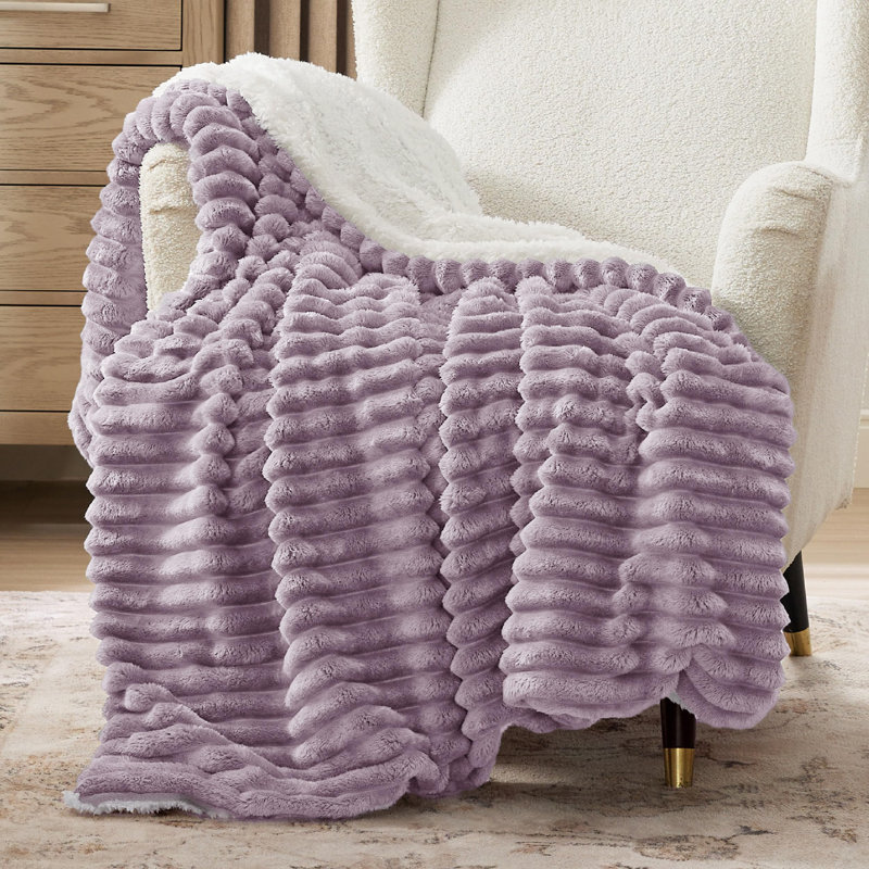 Couvre-lit en sherpa doux de 300 g / m², jeté en peluche doux et doux du printemps, Très grand lit, Violet