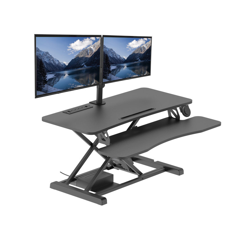 Black Adjustable Dual Monitor Standing Desk Converter with Gas Spring