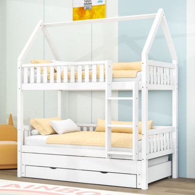 Twin Over Twin House-Shaped Bunk Bed with Twin Trundle and Storage Drawers