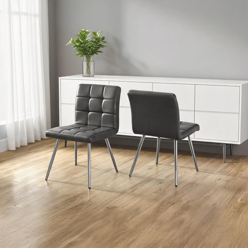 Ensemble de 2 chaises d'appoint rembourrées en similicuir gris ardoise, sièges d'appoint contemporains argentés chromés pour adultes, pour la salle à manger de cuisine