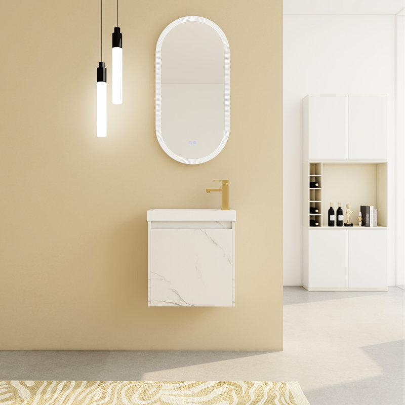 Meuble-lavabo de salle de bain avec lavabo en résine et porte à fermeture en douceur - Améliorez votre expérience de bain avec lavabo de rangement flottant de 20 po