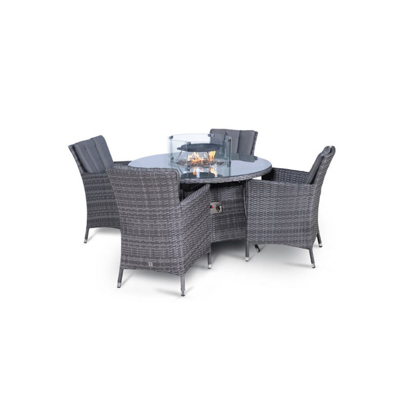 Padilla 4 - Person Wicker Patio Dining Set with Round Table , Cushions Included, Grey/Light Blue, Grey