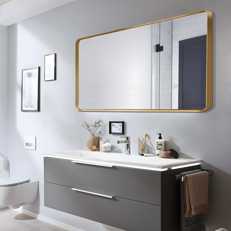 Anduena Metal Rectangle Mirror, 64" x 21", Gold