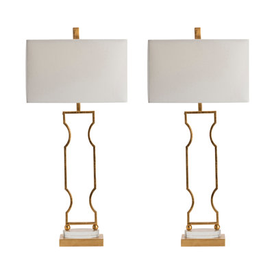 35" Metal Table Lamp With White Shade