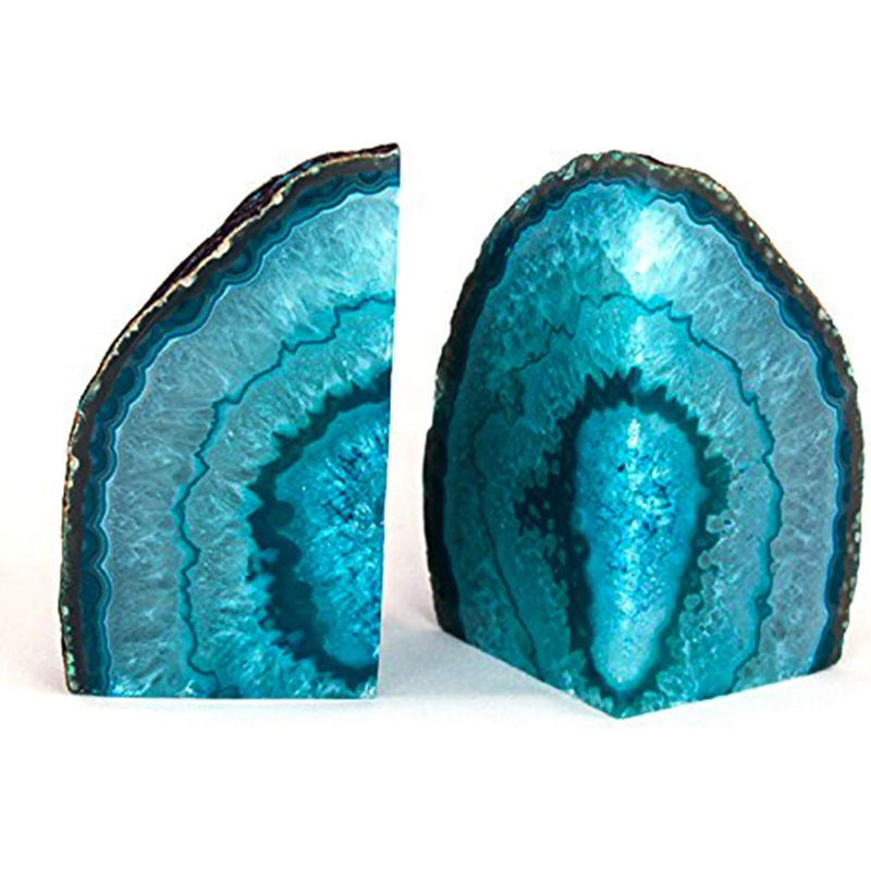 Serre-livres en géode sarcelle et agate, porte-livre en cristal naturel unique de 2 à 3 lb avec pare-chocs en caoutchouc, Sujetalibros pour petits livres et livres de cuisine, élégants et fonctionnels