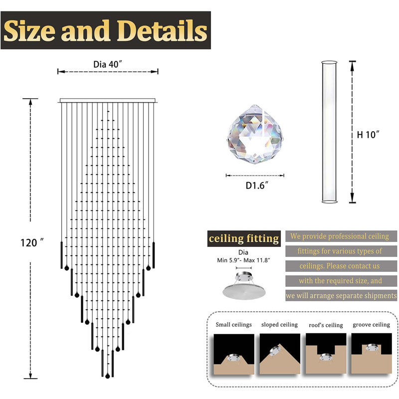 Lustre en cristal empire l 40 po x H 130 po Dmani