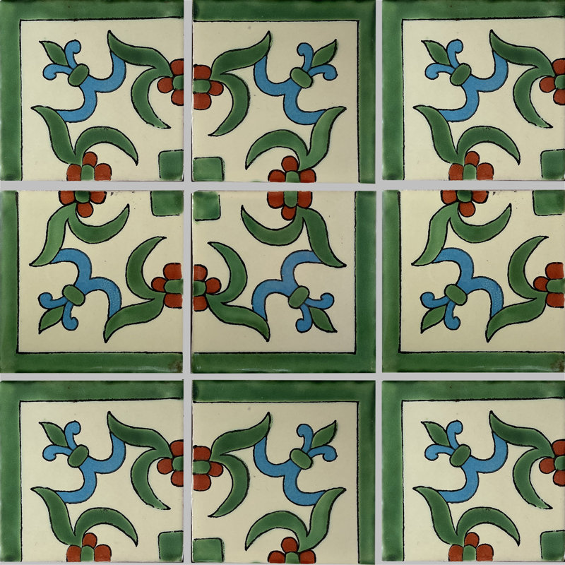 4.2" x 4.2" 9pcs TalaMex Liz Corner Talavera Mexican Tile