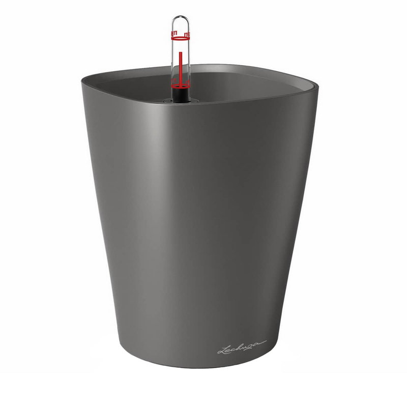 Pot à fleurs Deltini carré en plastique avec indicateur de niveau d'eau pour l'intérieur, Grey