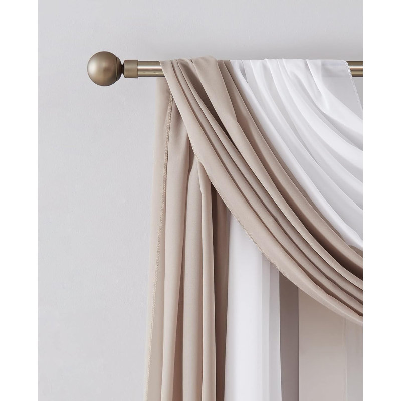 Écharpe de fenêtre semi-diaphane en mousseline Candida, Blanc / chair, L 35 po x L 144 po