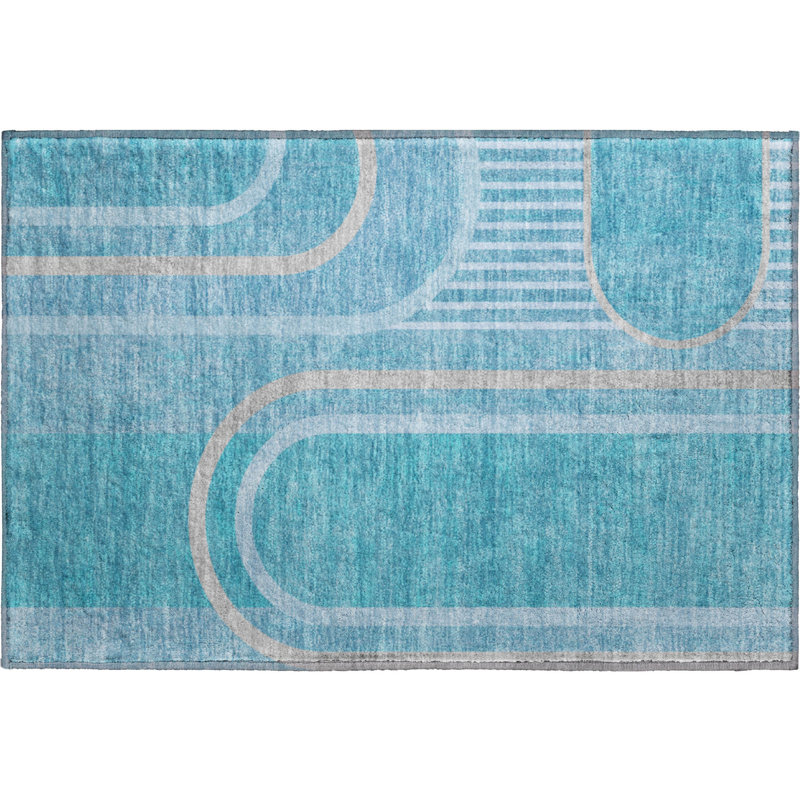 Premium Machine Washable Cerrito AMF532 Teal Rug, Rectangle 1'8" x 2'6"