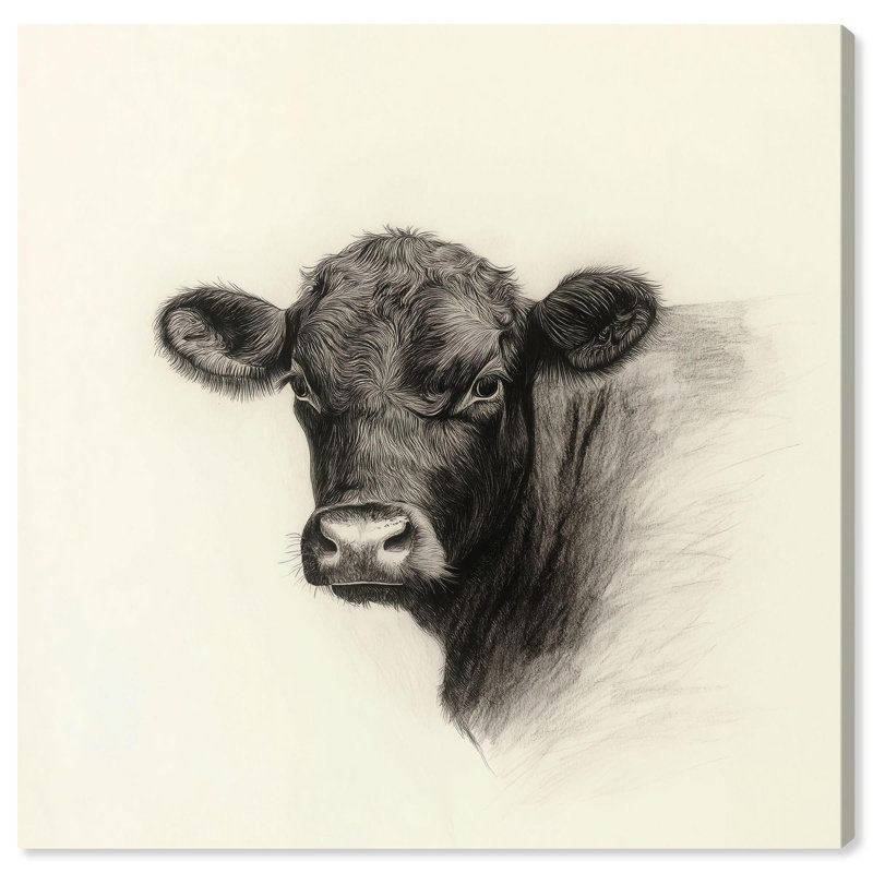 Darkness in Detail Cow Abstract Canvas Art Print - 12" x 12"