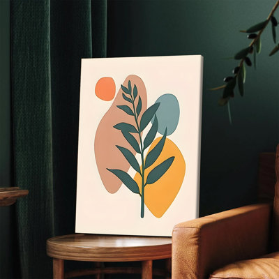 1 PC, art mural encadré, art abstrait moderne sur toile botanique avec feuille verte et formes pastel, décoration minimaliste pour le salon, la chambre à coucher, le bureau, l'esthétique, impression murale, prêt à accrocher