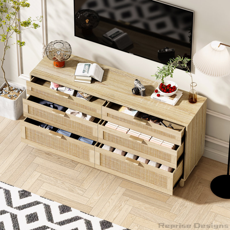 59" Rattan Dresser with 6 Drawers, Natural