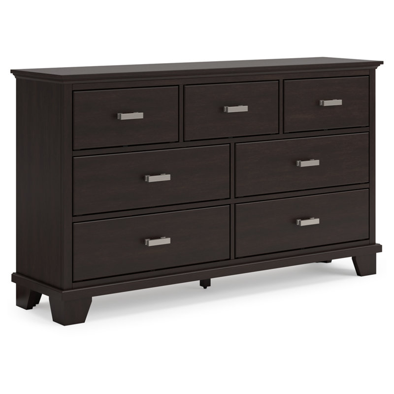 Dark Brown Contemporary Dresser with Mirror and Dovetail Drawers